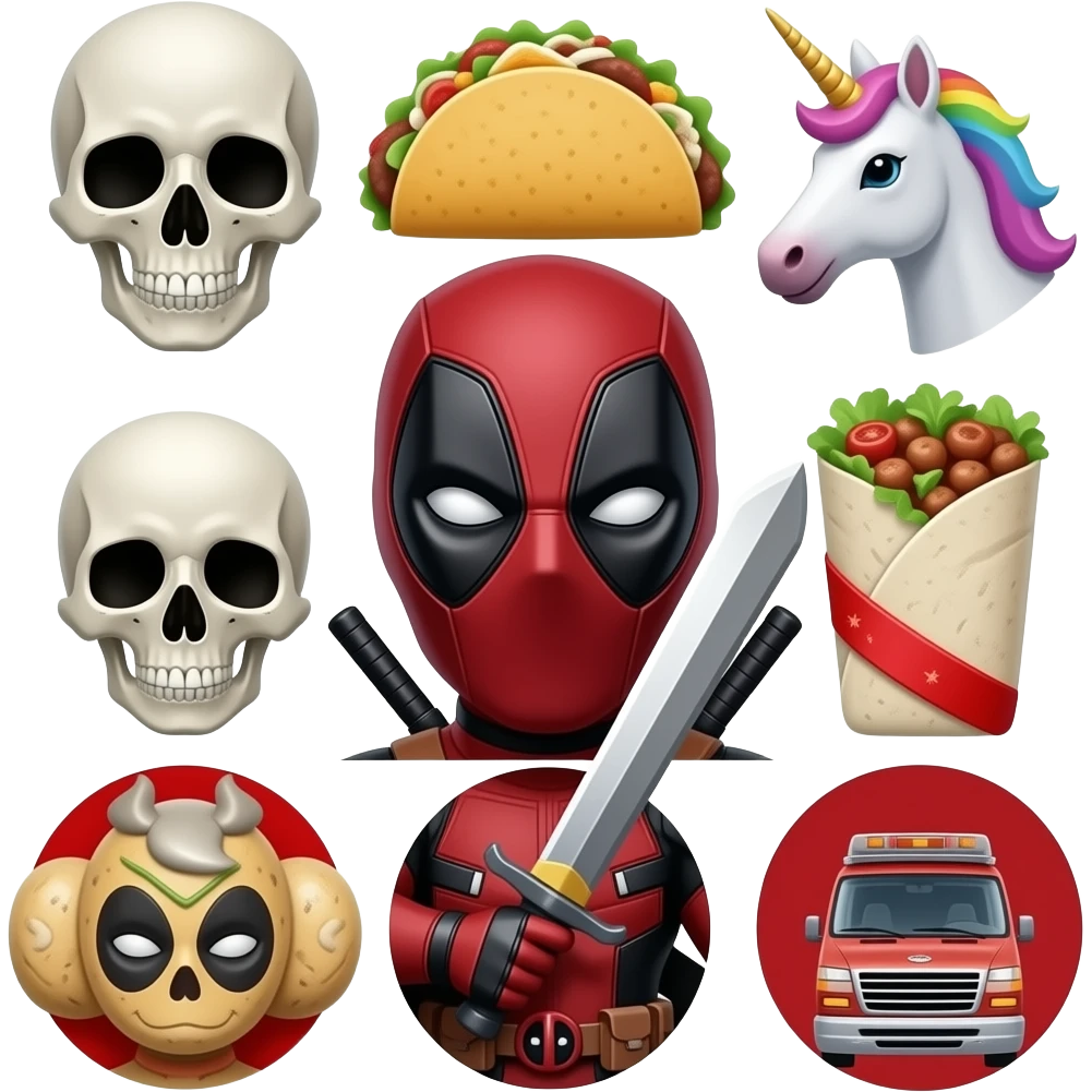 Deadpool⚔️ 🔫 💀. 🌮 🌯🚐 🔴🦄 🌯e. emoji