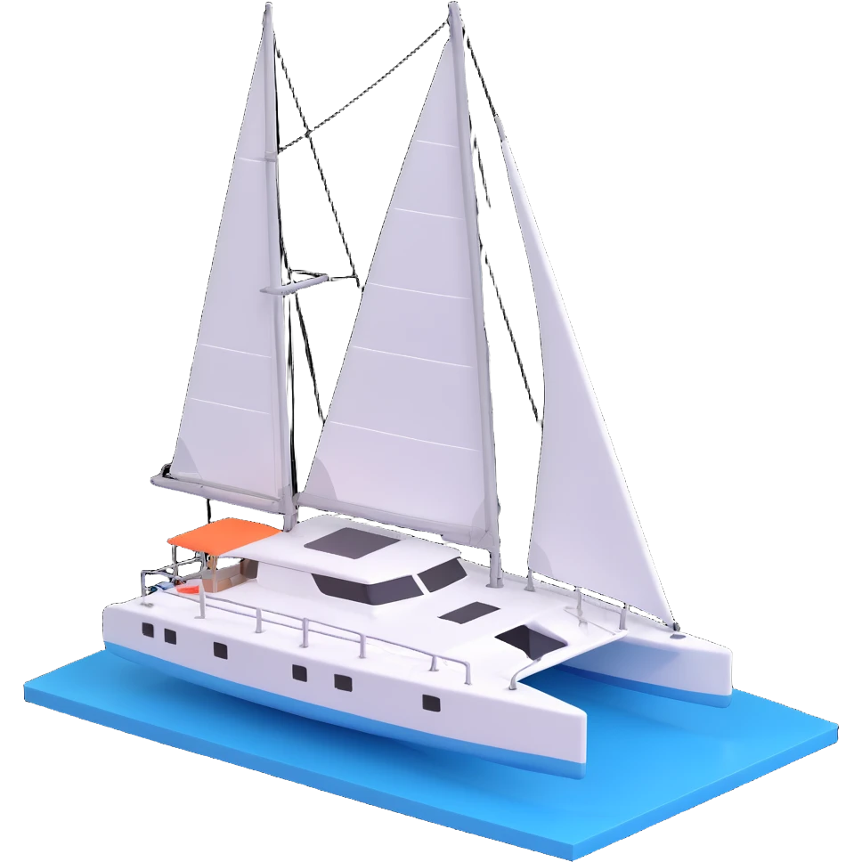 A catamaran with a white background. No wording or lettering on the boat.  emoji