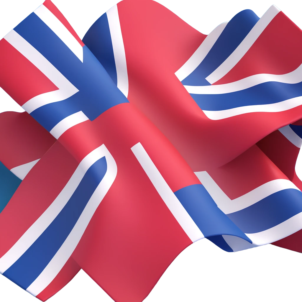 Norwegian flag of Norway simplified as a 3D icon, clean lines, bold red background with blue cross outlined in white, minimalistic, no text, 3D effect emoji