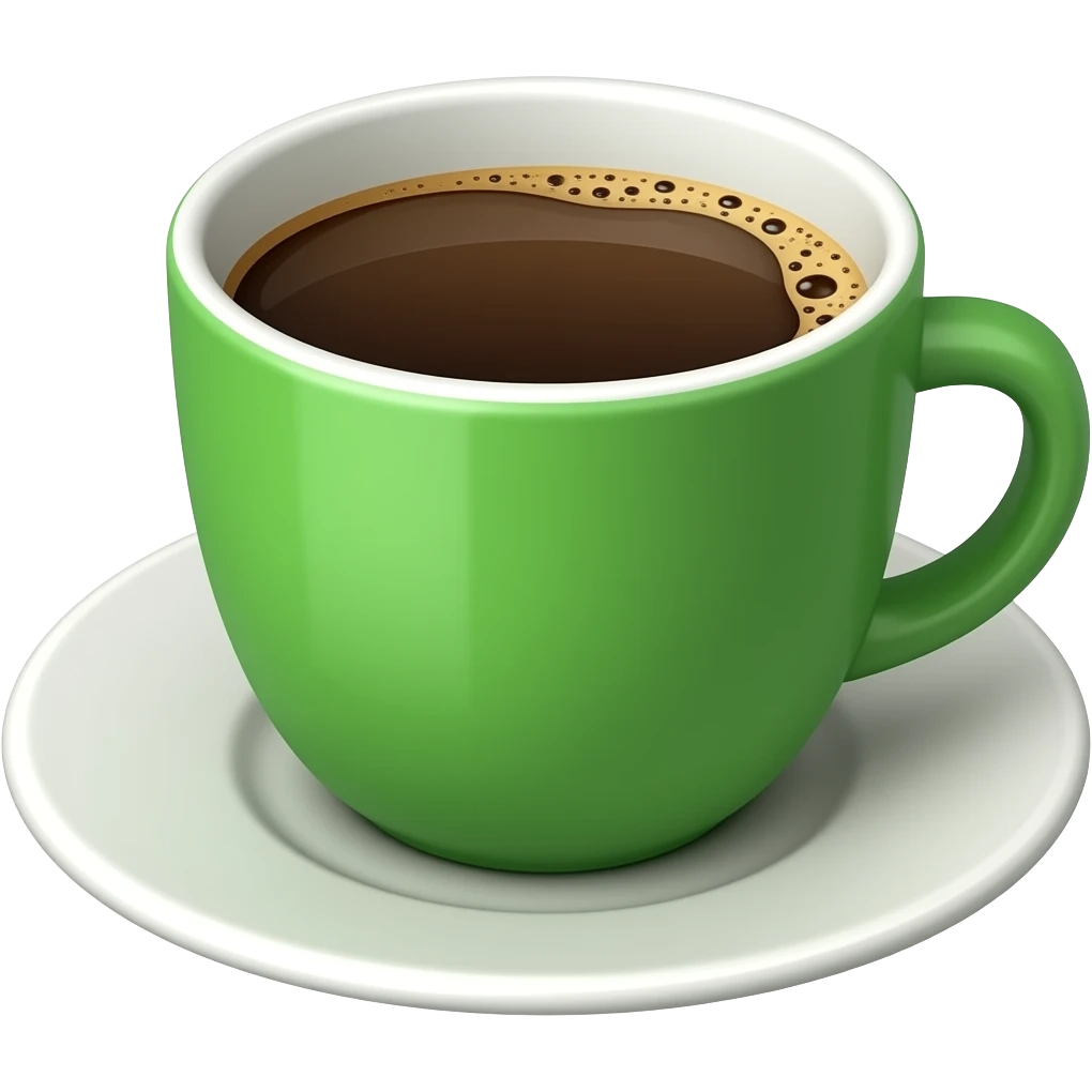 Taza de café caliente color verde con plato emoji