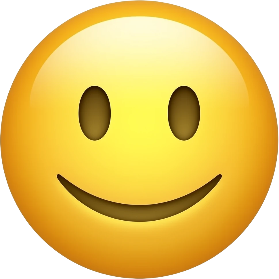 Glossy 3D rendered laughing person emoji, classic round yellow circle face, front-facing, slightly rounded edges, soft shading, white background emoji