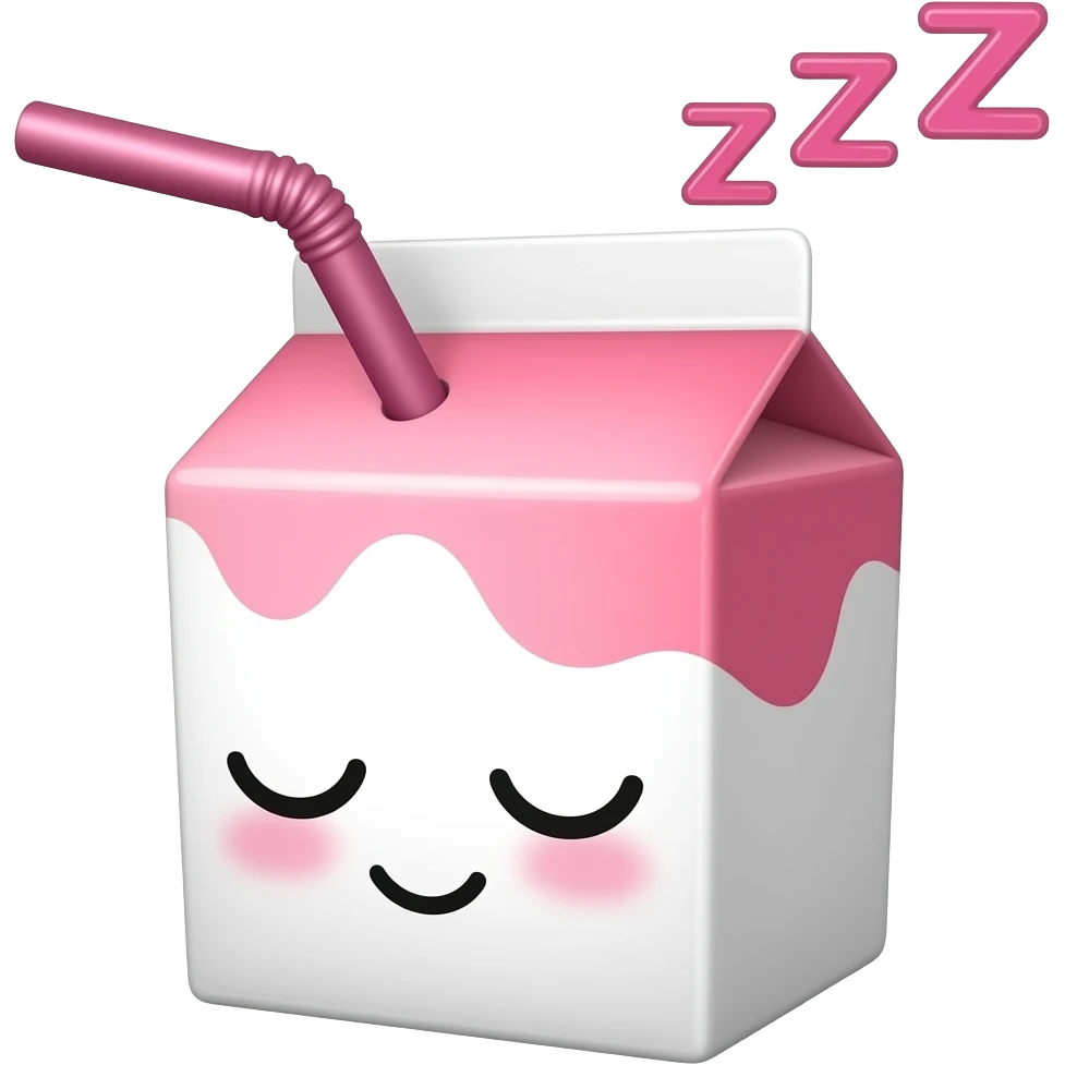kawaii juice box with a sleeping face, with a hot pink straw, and pink zzz in pink font above the head emoji