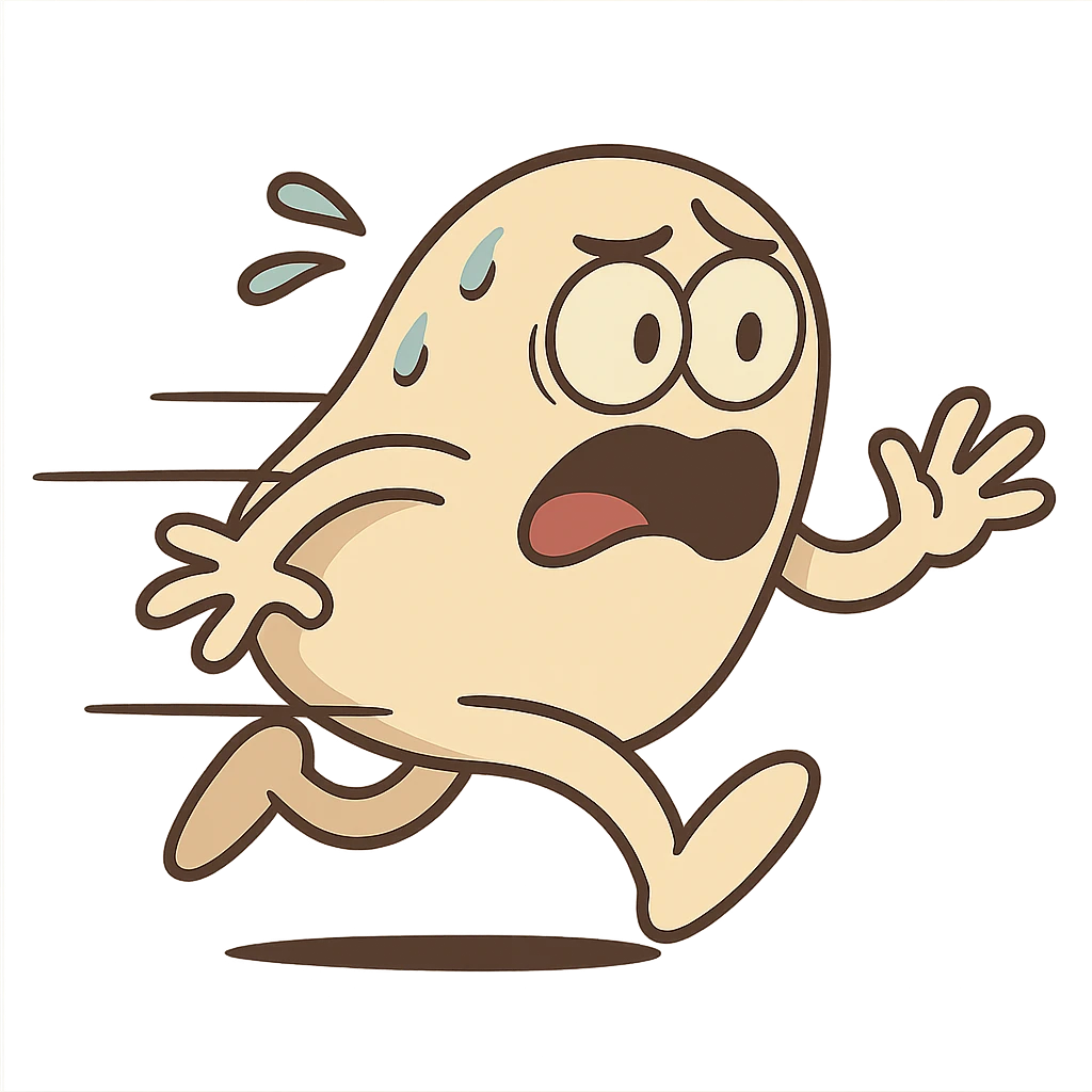 a scared blob character sprinting, cartoon style, motion lines emoji