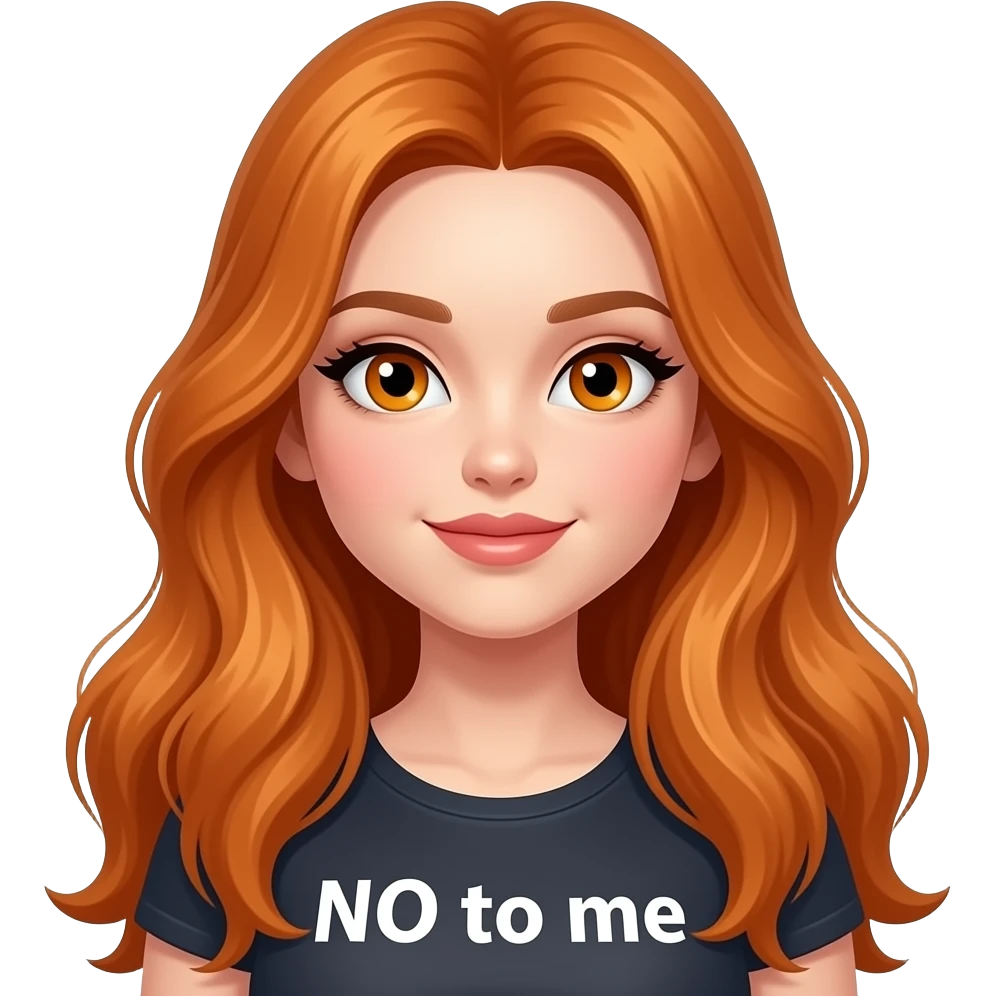 sexy girl with overlong ginger hair and ginger eyes a top with NO to me written on it emoji