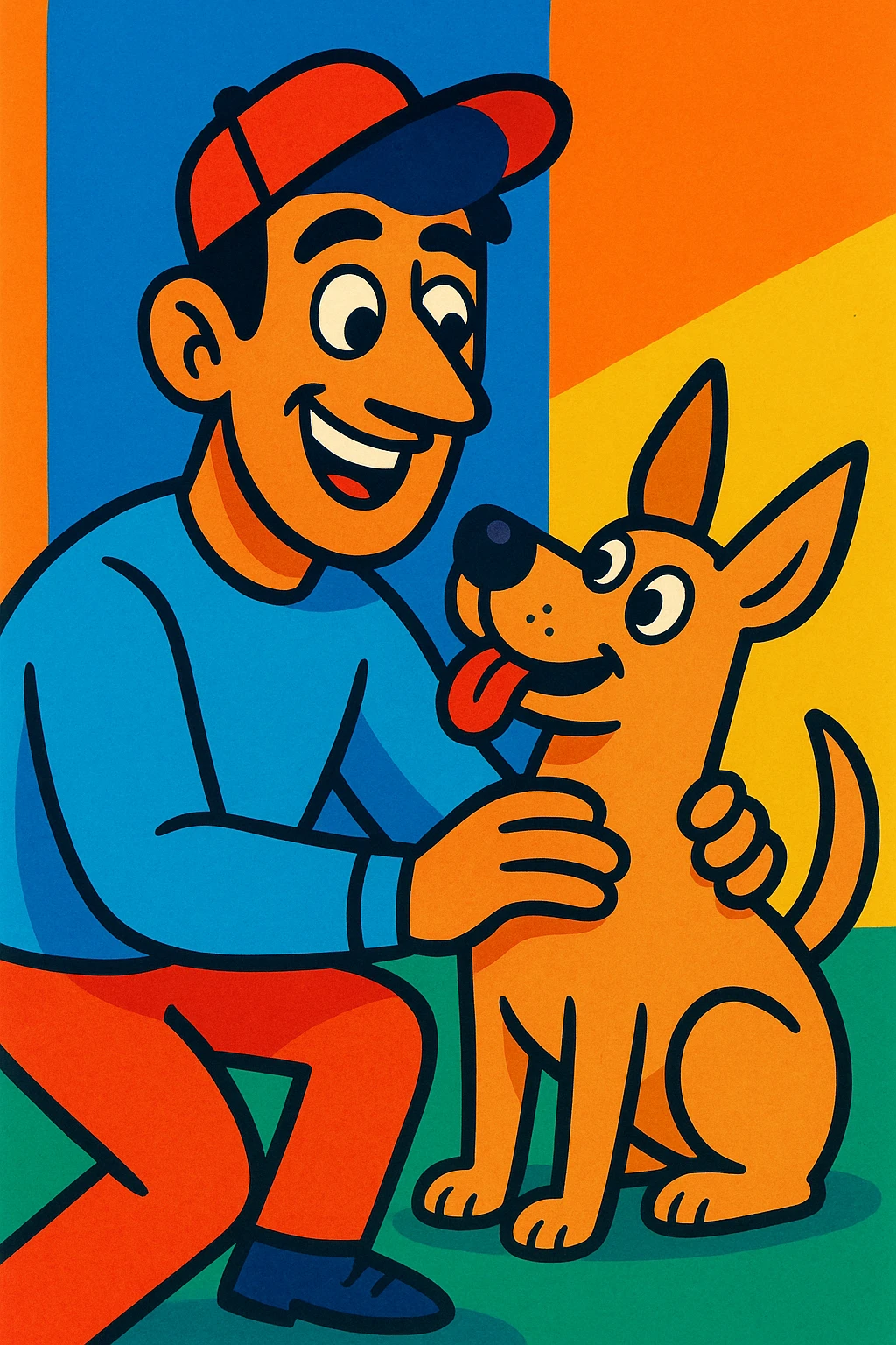 man with dog, vibrant cartoon style emoji