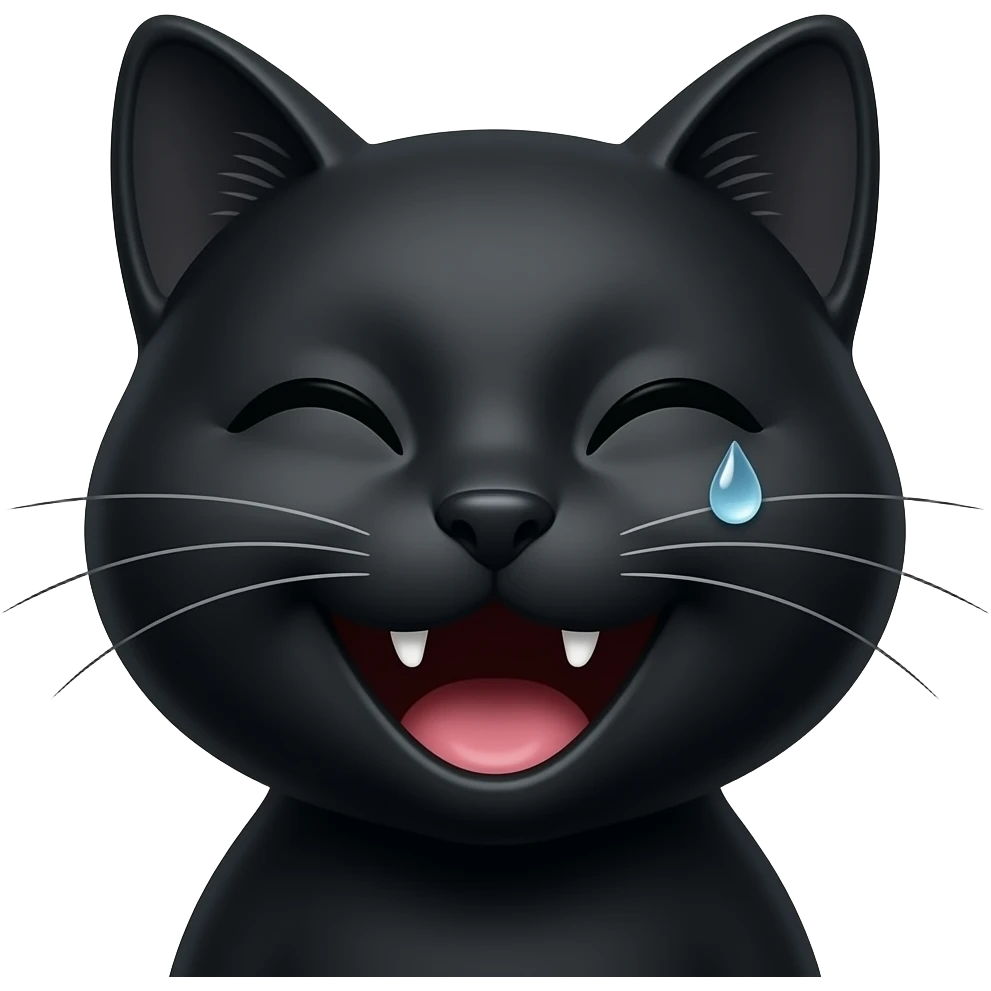 Black cat open mouth smile eyes closed sweat drop face emoji