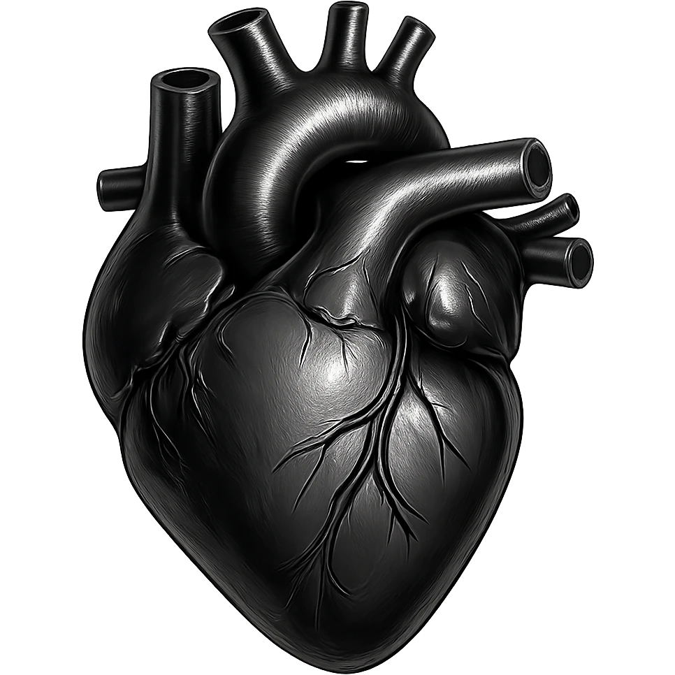 heart with a metallic black finish, digital illustration emoji