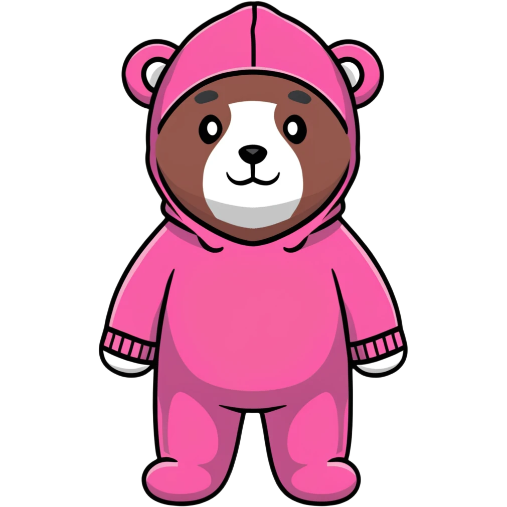 bear wearing a pink balaclava, cartoon sticker emoji