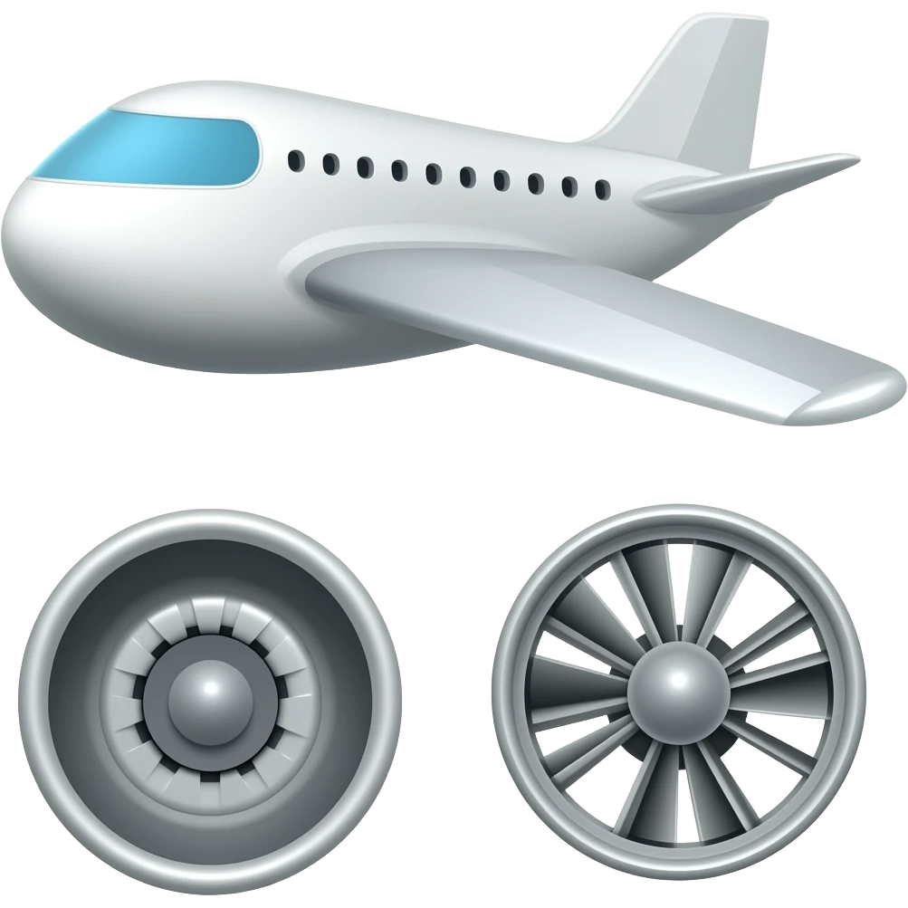 Wing (airplane), engine (airplane), and wheels (landing gear) emoji
