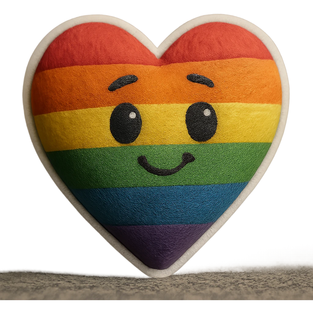 rainbow pride heart with subtle highlight, plush portrait style, retro sticker style combined, no text emoji