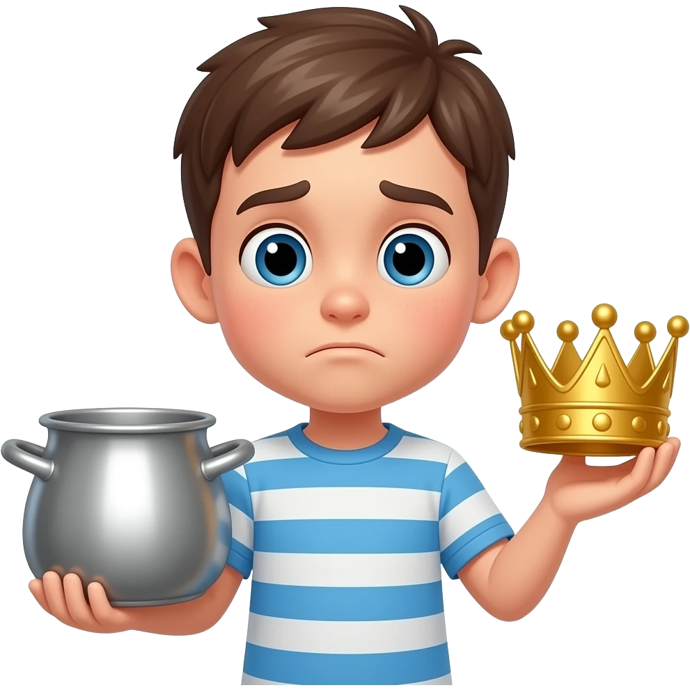 MAKE AN EMOJI AN BOY IN ONE HAND POTY IN ONE HAND CROWN . AND THINING WHICH ON ESHOULD HIM CHOOSE AND CONFUSING. emoji