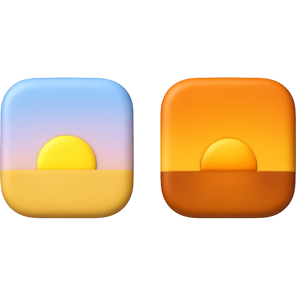 emoji stile iphone 3d che rappresenta l'alba ad emoji stile iphone 3d che rappresenta il tardo pomeriggio come orario emoji