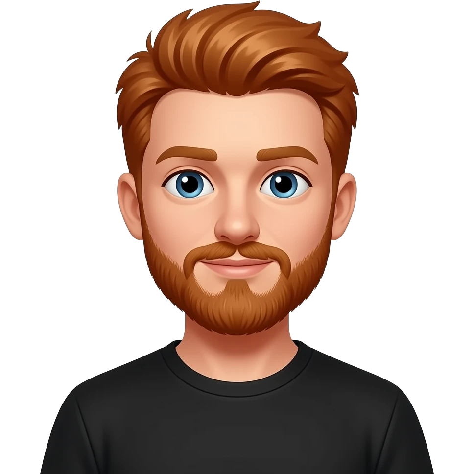 boy with beared and red hairs wear black shirt emoji