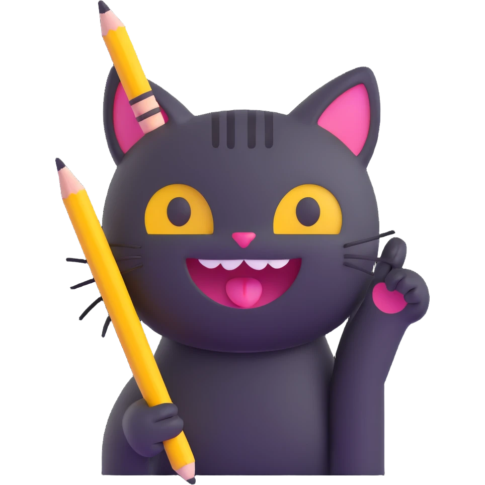 cat holding a pencil and drawing smiley faces emoji