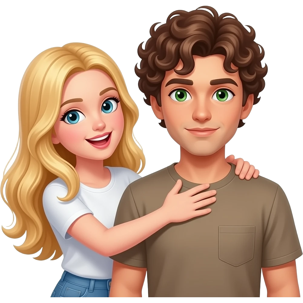 White girl blonde long hair slapping light brown guy curly hair green eyes emoji