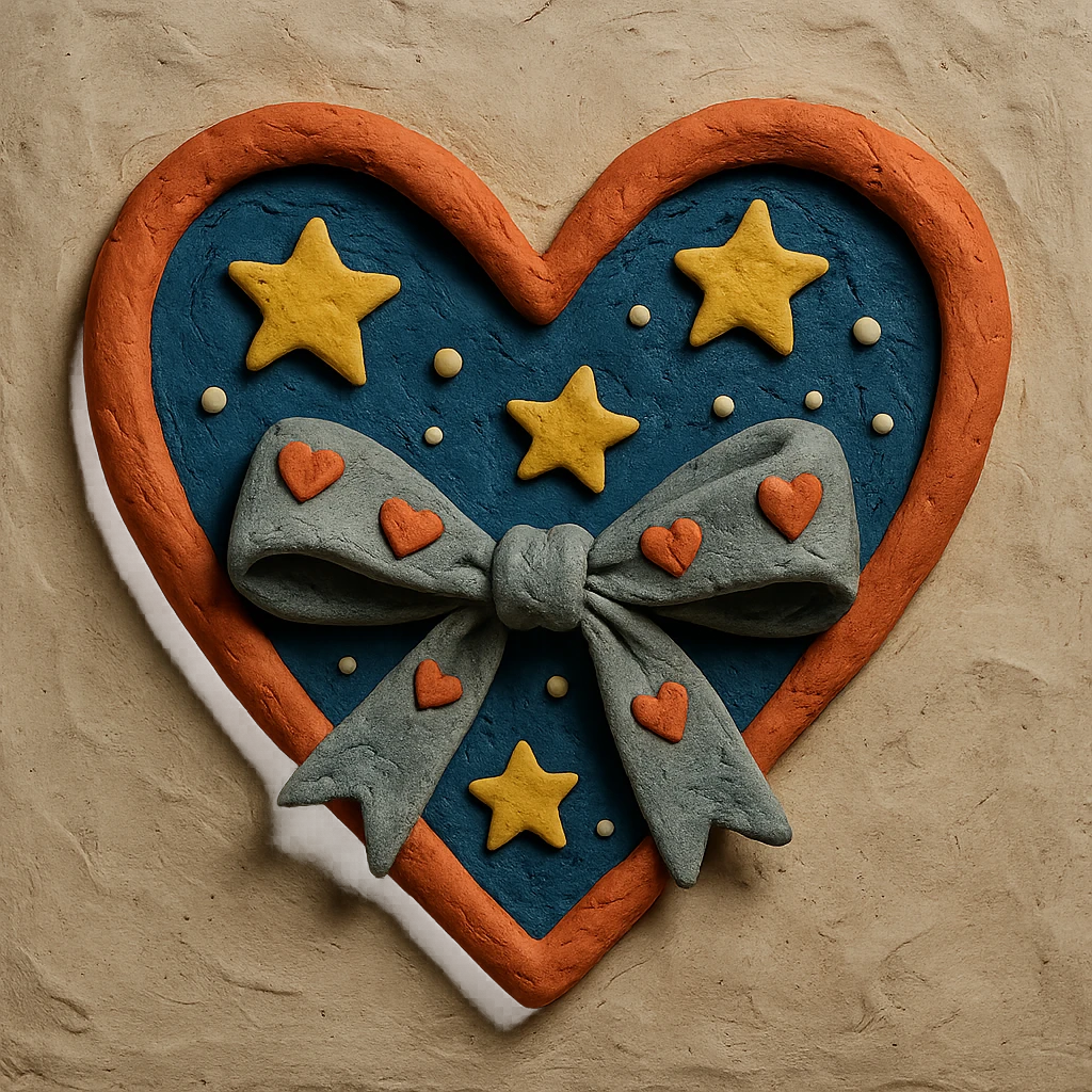 heart with a starry sky, silver bow with heart pattern emoji