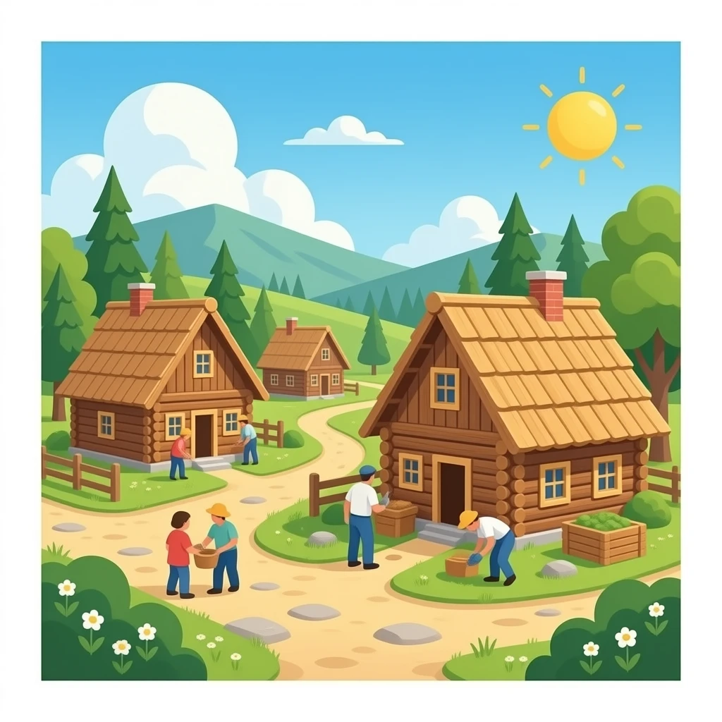 un poble travallan i cubrinse les cases amb fusta i que surtin personestravallan emoji