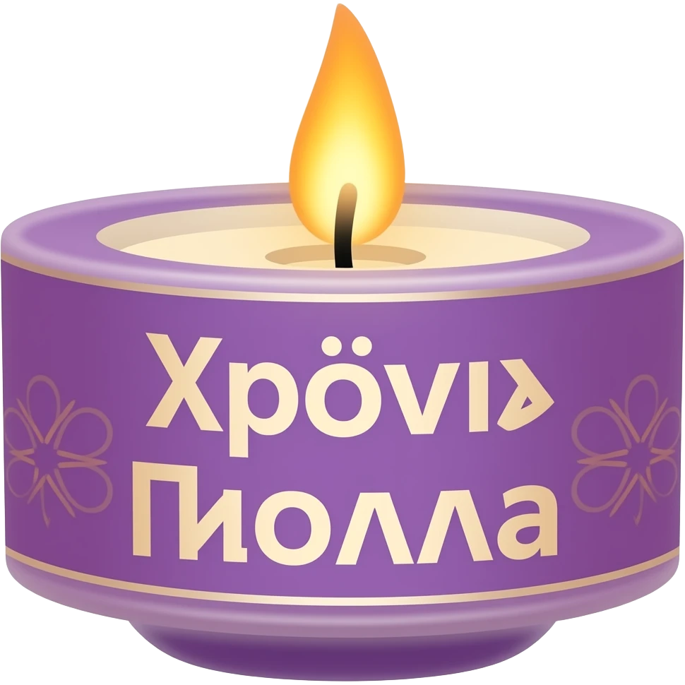 Emoji for the orthodox easter in purlpe and orange, church candle and the wish "Χρόνια πολλά" emoji