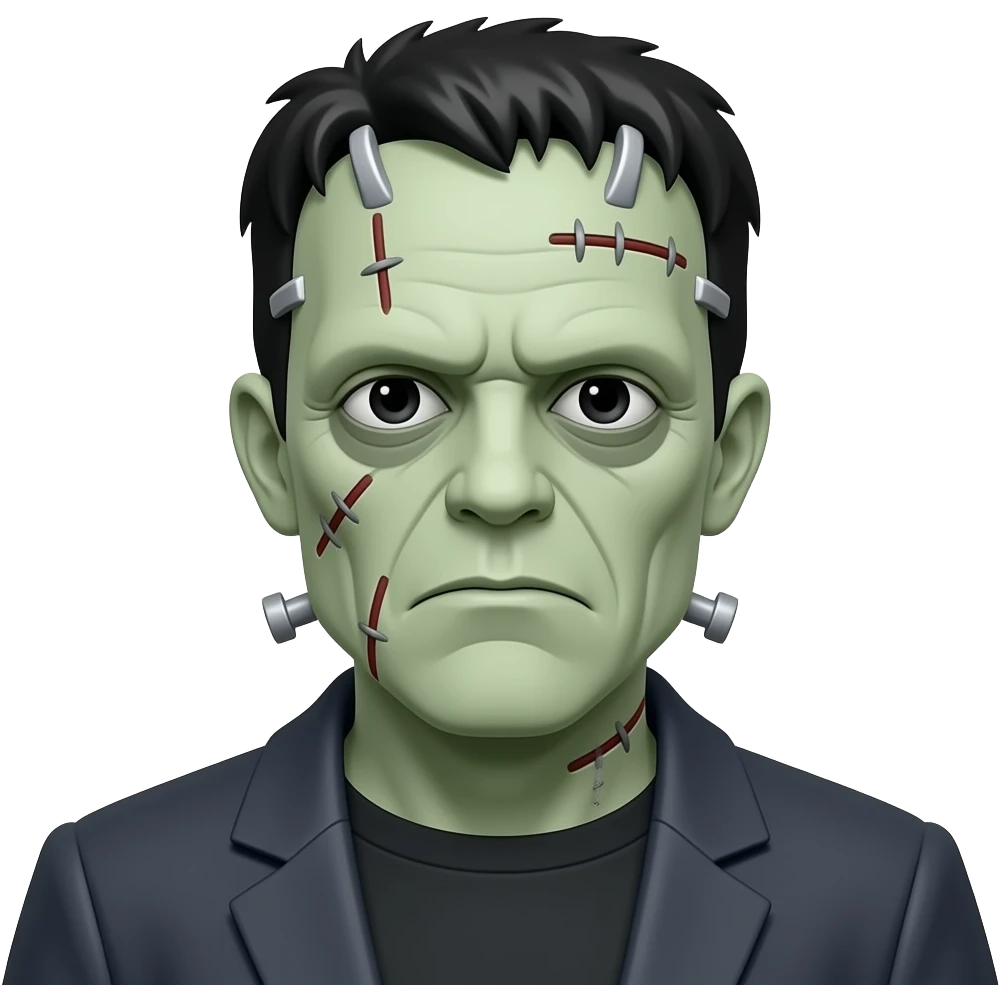 Frankenstein’s monster with blank expression, stitched face and bolts on forehead emoji