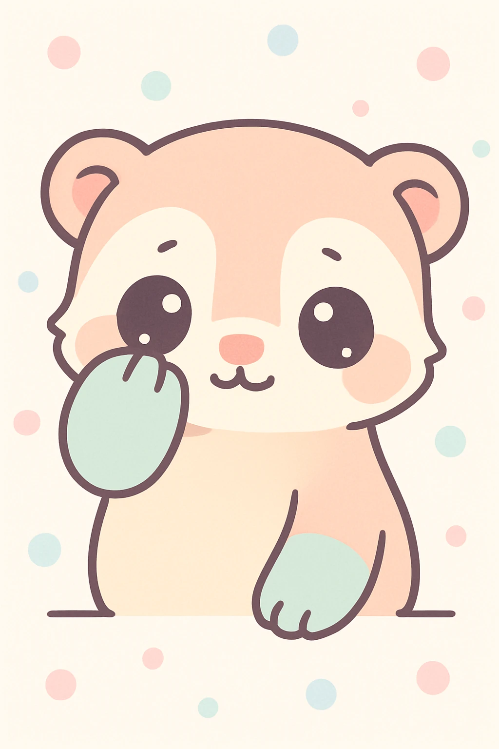 kawaii cartoon baby ferret, peeking out from behind a paw, shy expression, soft pastel colors, simple background emoji