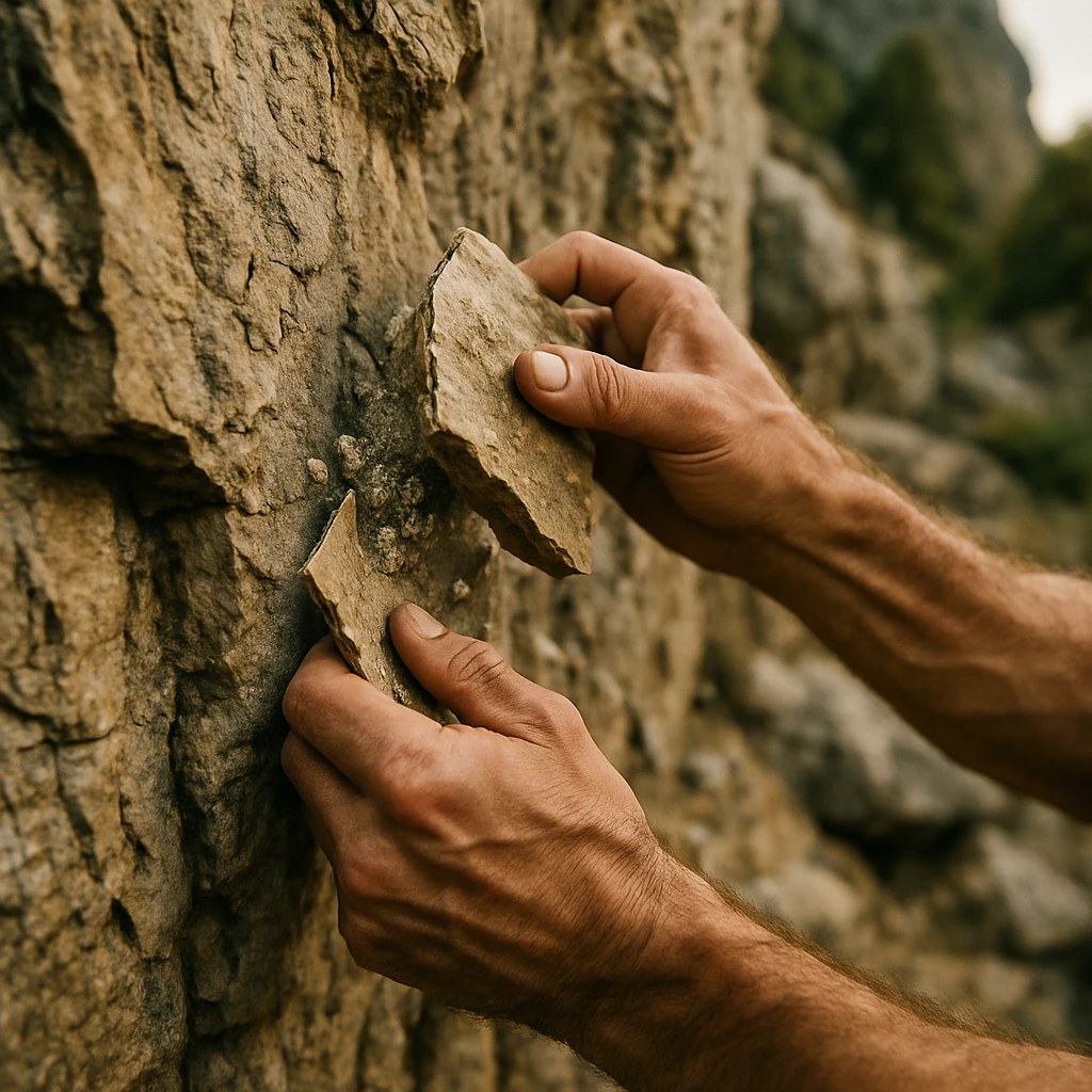 a man flakes off the rock face emoji