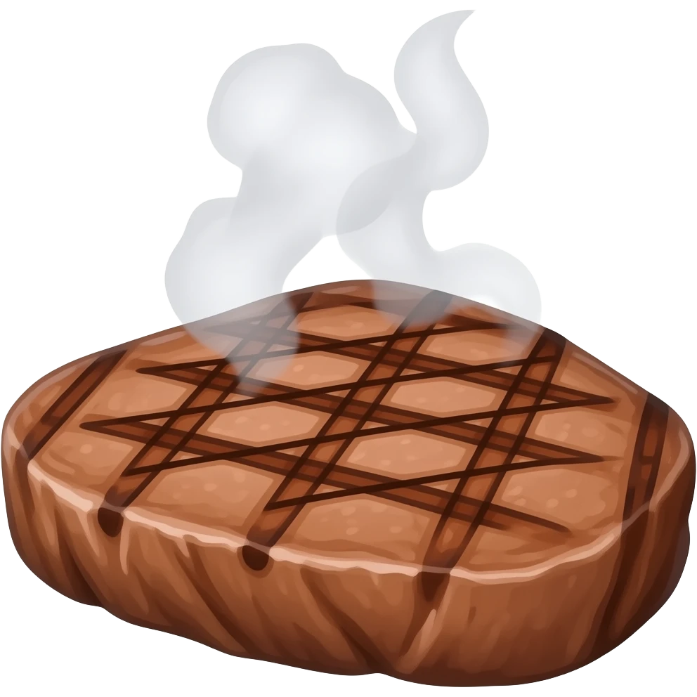 grilled stake with smoke above emoji