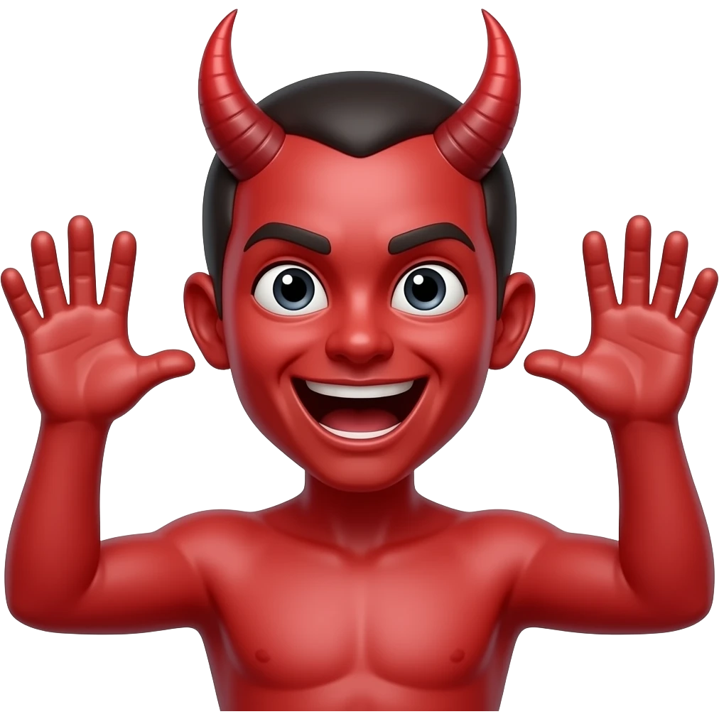 Een emoji die zo precies muhahahahhaha zegt ook met zijn handen omhoog zo echt als een duivel pfzo emoji