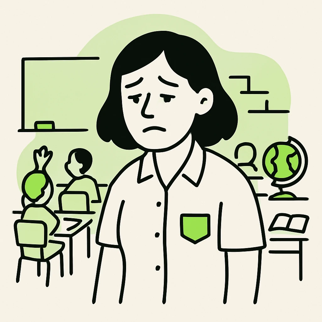 exhausted teacher in a bustling classroom emoji