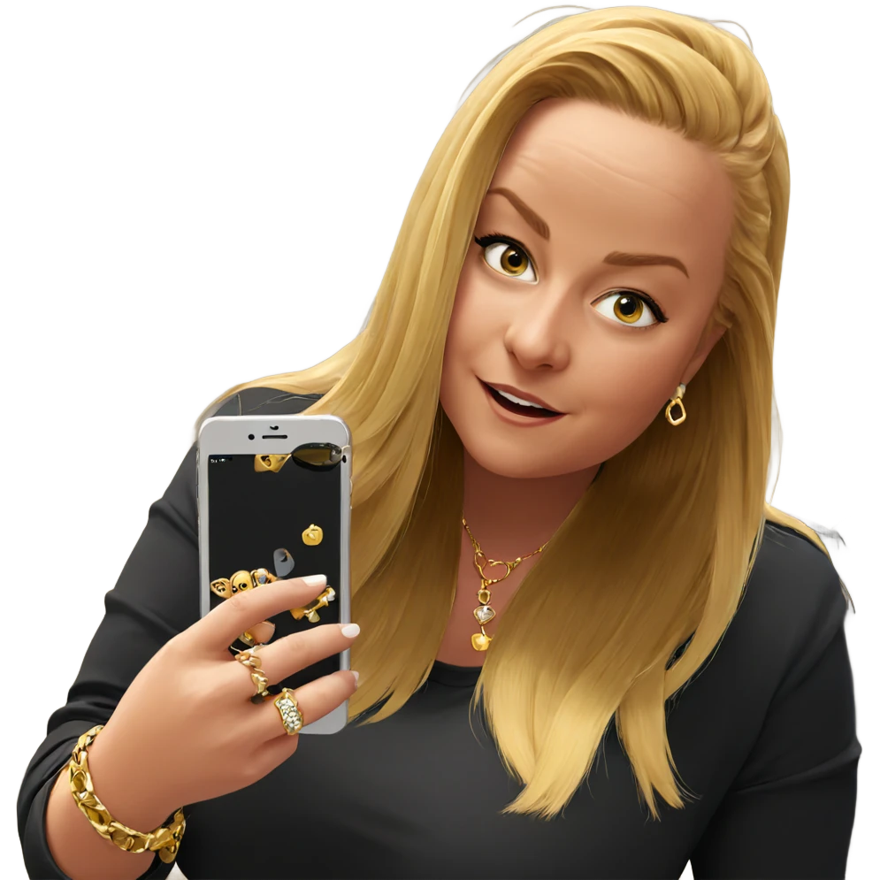 blonde girl with jewelry and phone emoji
