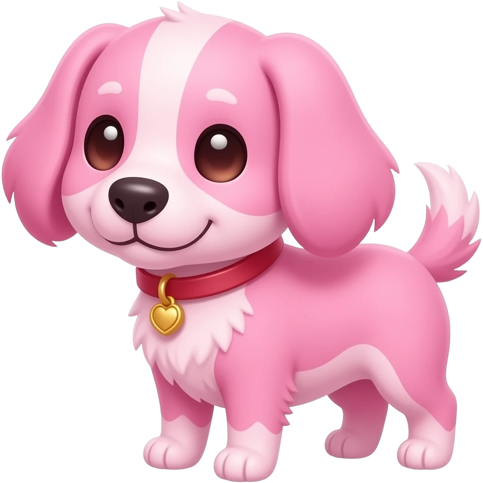 a dog with hearts in its eyes, the dog is pink and cute emoji