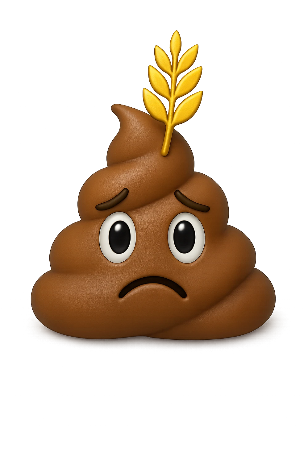 emoji stile iphone di una montagnetta di feci umane realistiche a palline tristi con sopra un simbolo del grano, iperrealistico 4k emoji
