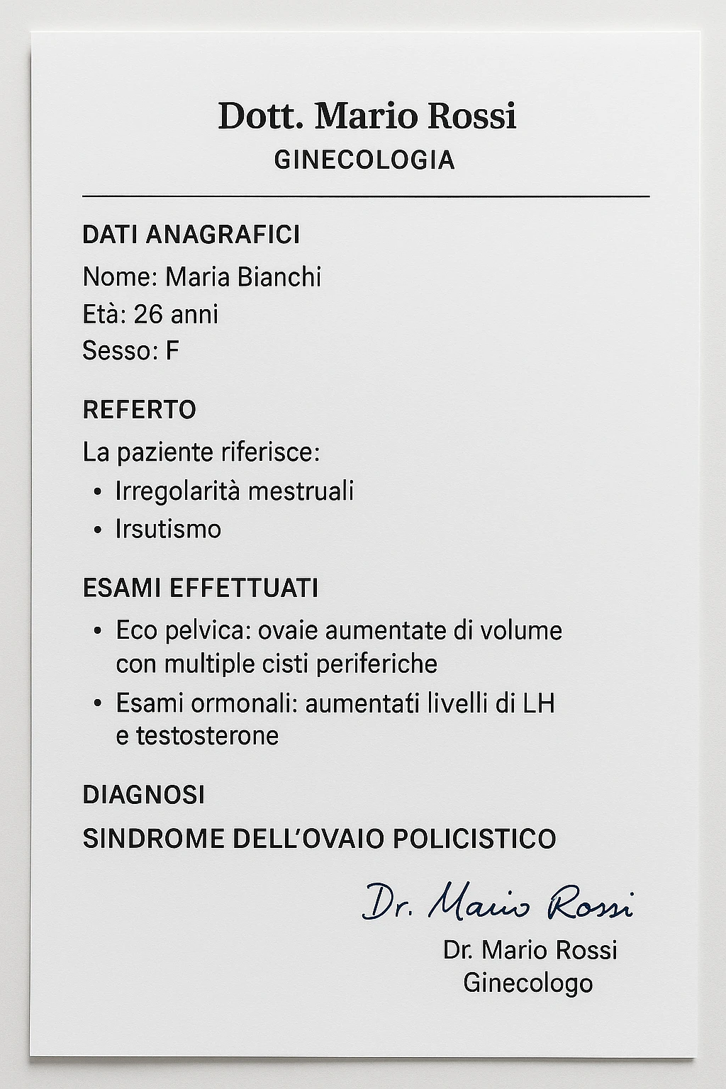 Diagnosi di PCOS data dal ginecologo in italiano emoji