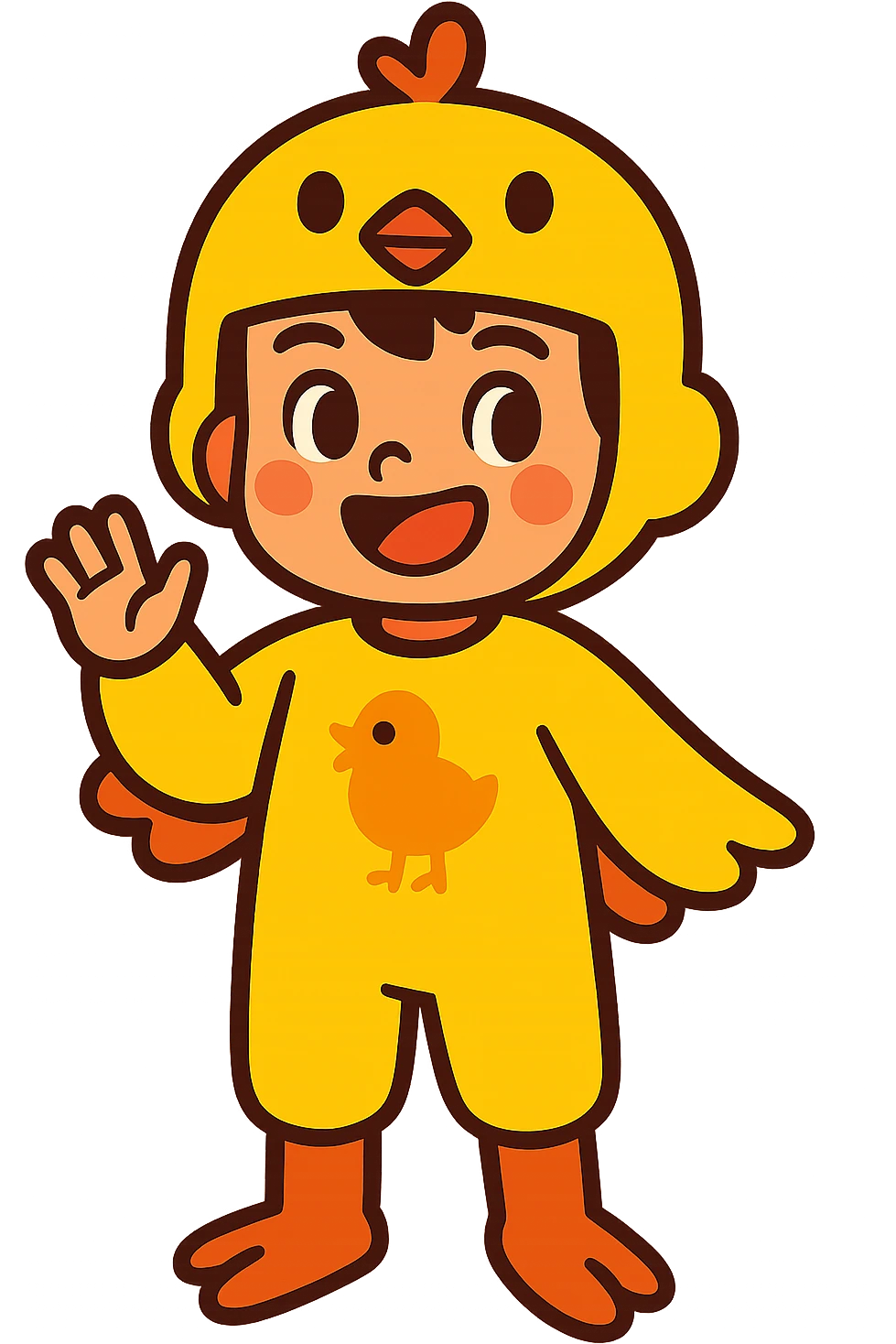 young person in chick costume with yellow chick hat, vibrant cartoon style emoji