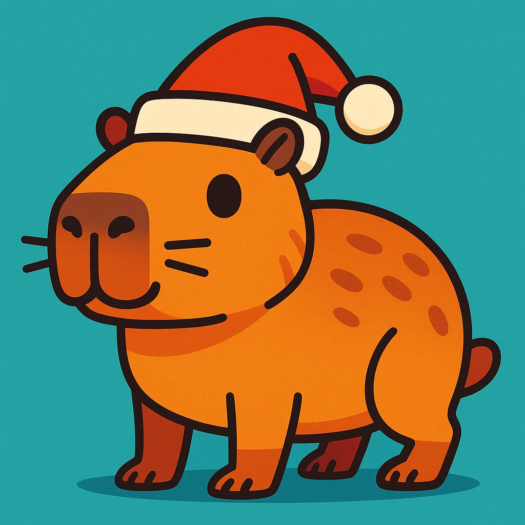capybara with a Christmas hat, vibrant cartoon style emoji