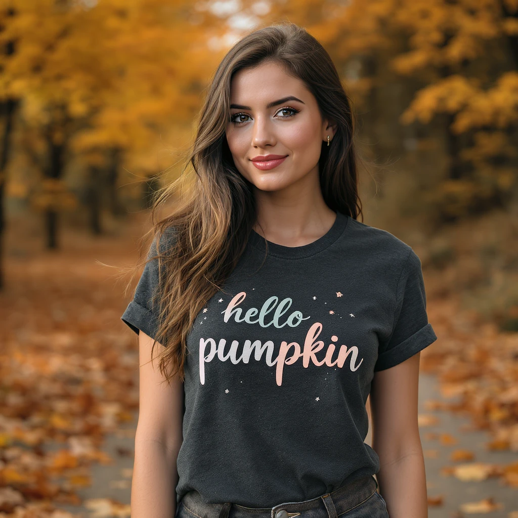 t shirt with print "hello pumpkin" emoji