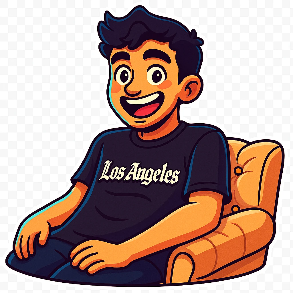 Convert the photo to a cartoon sticker in the style of Flux Pro with a happy and joyful expression and transparent background. The style should reflect the vibrant and pop colors typical of Flux Pro cartoon stickers. emoji