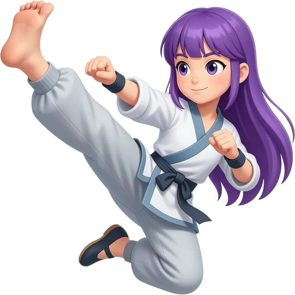 GIRL WITH LONG PURPLE HAIR DOING MARTIAL ART emoji