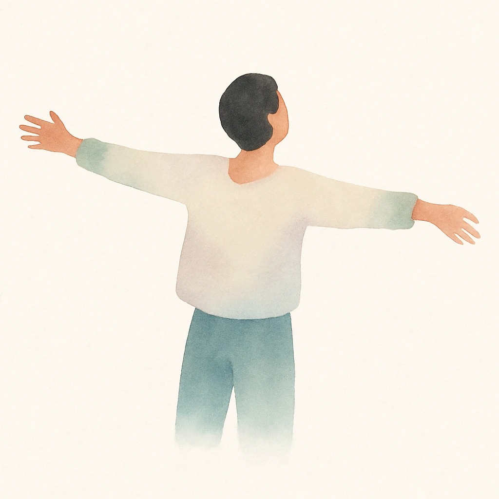 the concept of freedom, person with arms wide open, watercolor style emoji