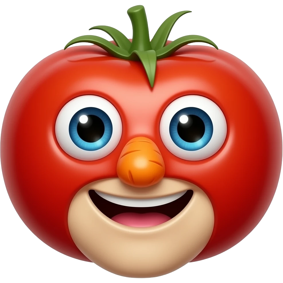 Tomato eyes carrot nose mushroom mouth smiling emoji
