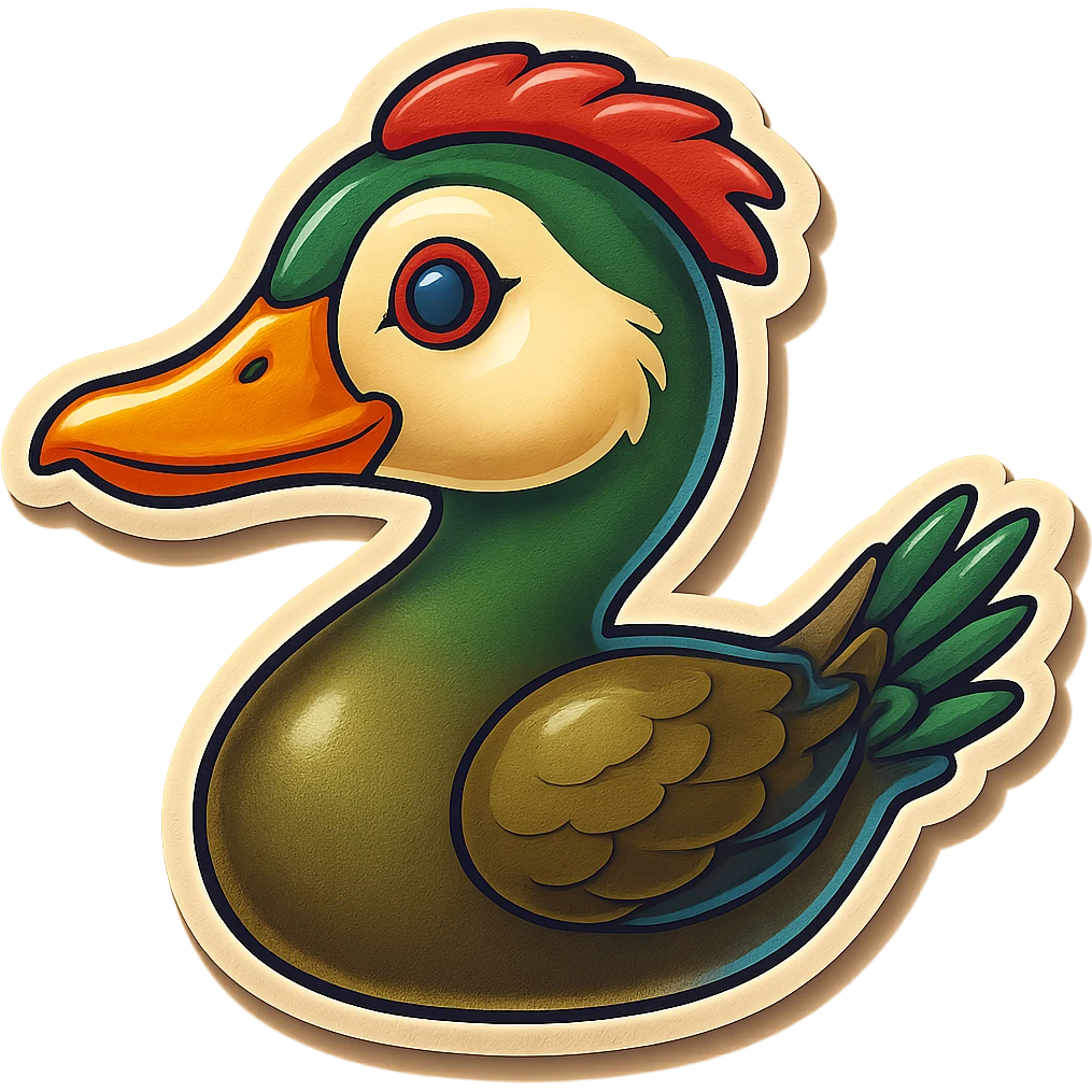 Make this Muscovy Duck look like an instant message emoji, with a subtle chat bubble outline and a slight drop shadow, keeping the background transparent. emoji