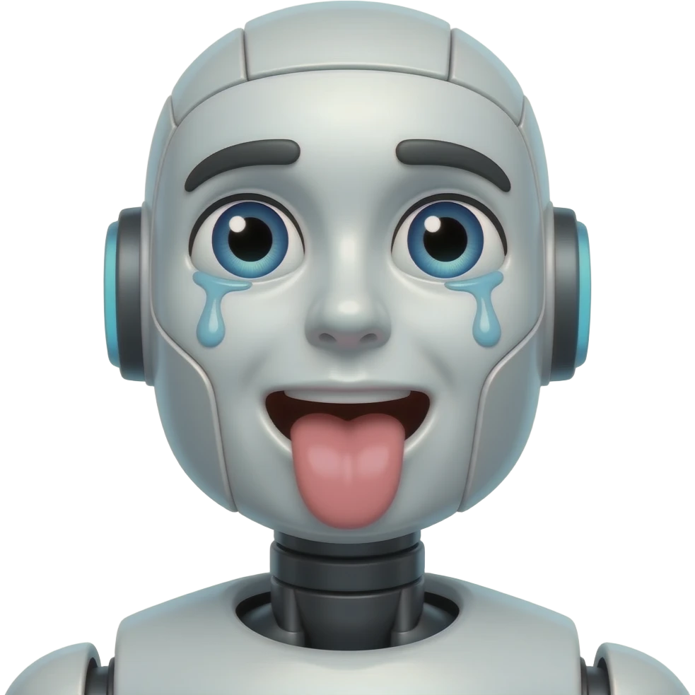 robot emoji sweating with toung out and eyes looking up emoji