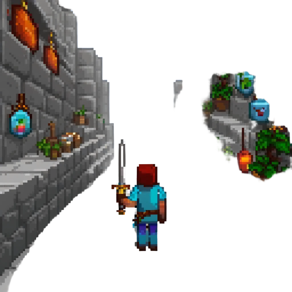 Minecraft first-person perspective, player holding a sword, inventory bar with items at the bottom emoji