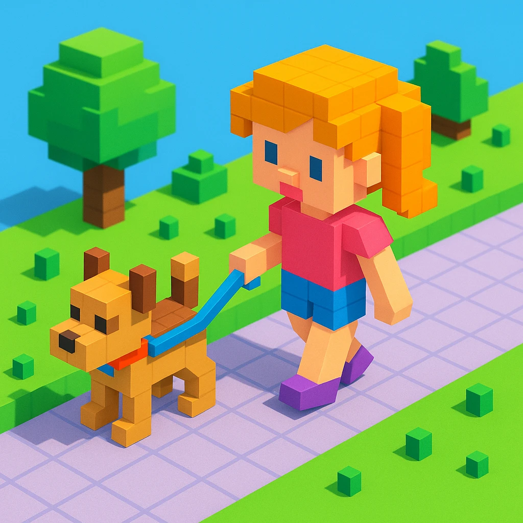 girl and her dog on a walk, realistic background emoji