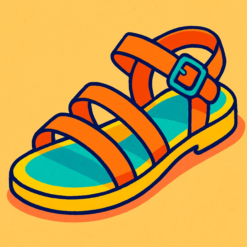 a strappy sandal in a vibrant, summery editorial style emoji