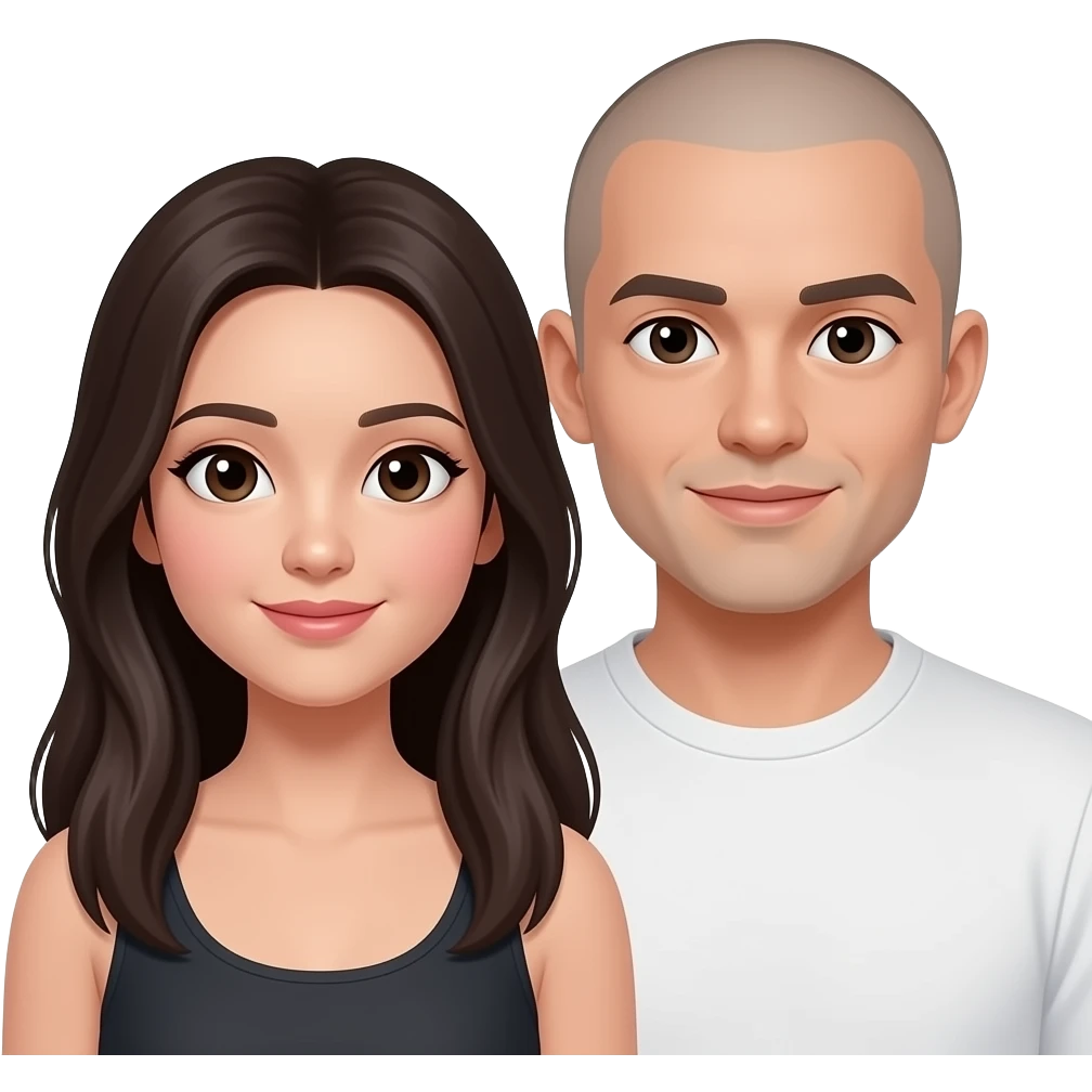 half asian and half white woman long hair with shaved head white man couple emoji