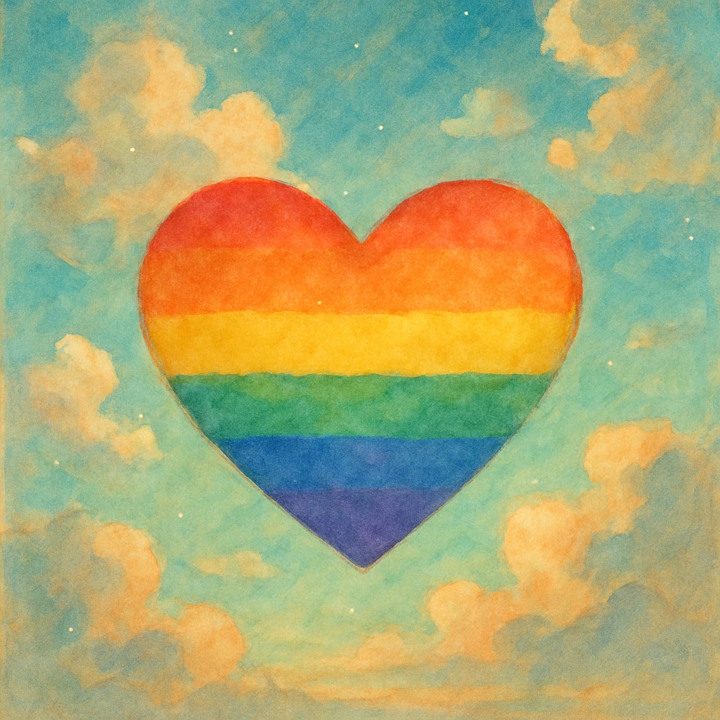 pride heart, dreamy and painterly emoji