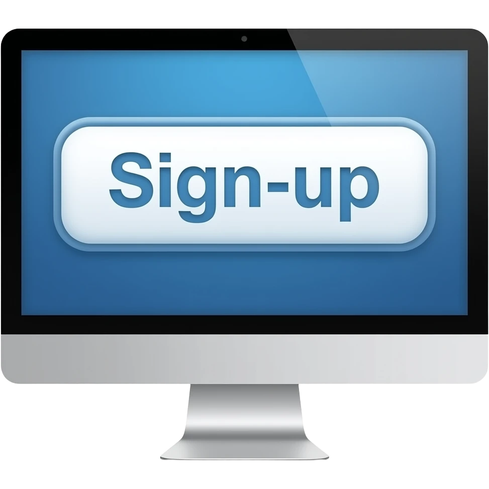 Sign up word with Booking site with computer with no people emoji