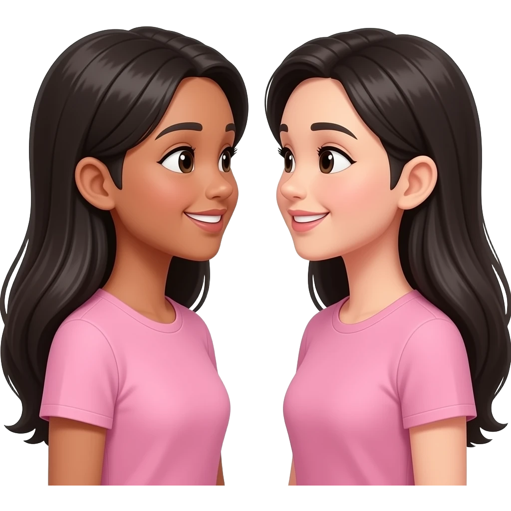 Black long hair sisters smiling wearing pink facing each other emoji