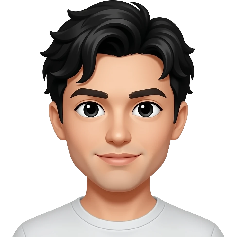 hombre blanco y cabello color negro, semi ondulado, cabello corto y ojos negros emoji