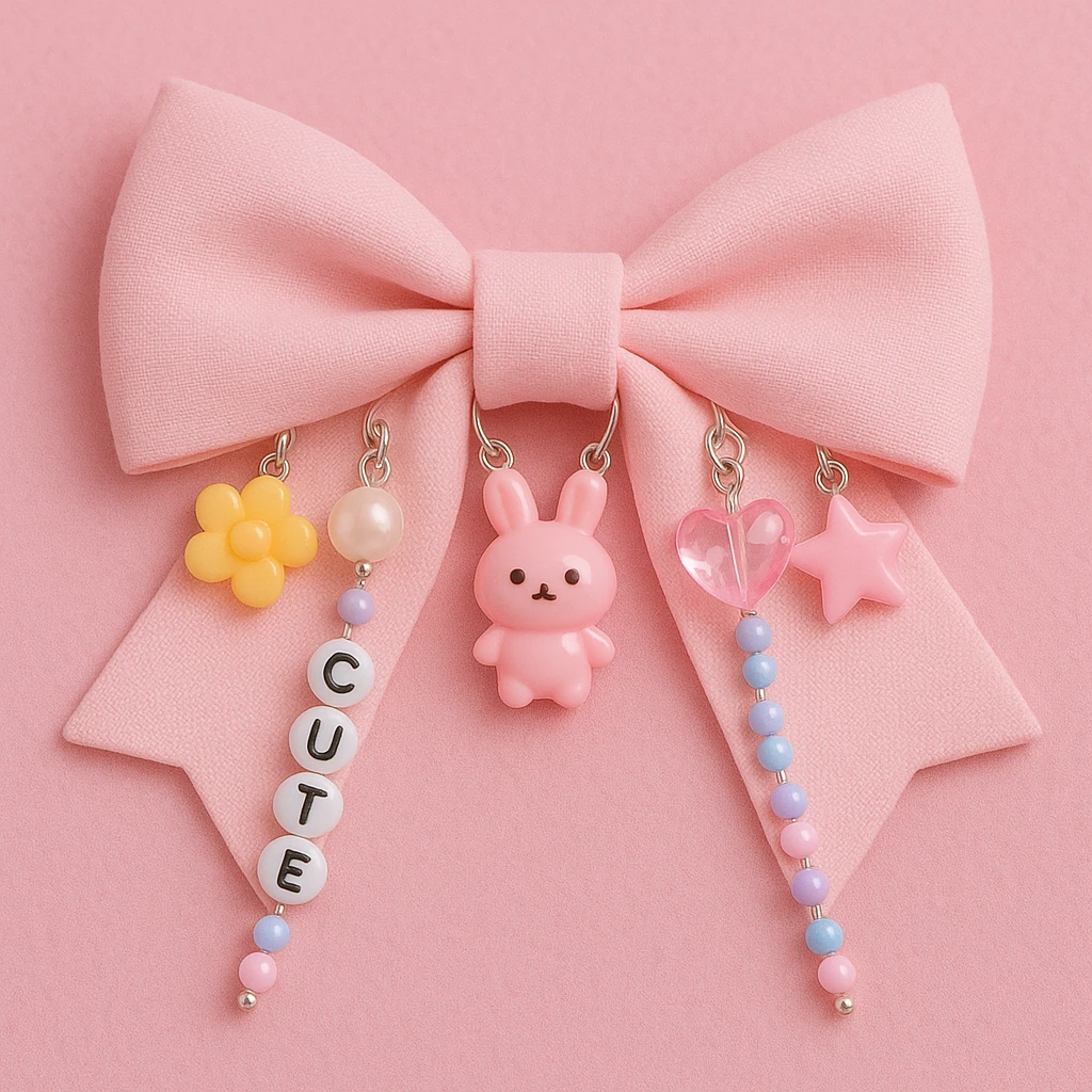 kpop bow with tiny charms and beads, cute and trendy emoji
